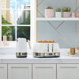 New York Style 4 Slot Toaster & 1.7L Capacity Kettle Set In White & Gold