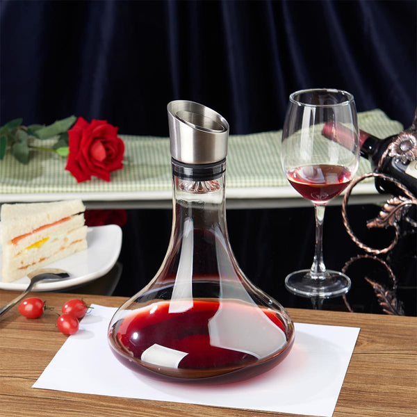 Elegantly Handcrafted Crystalline Wine Decanter With Stainless Steel Aerator