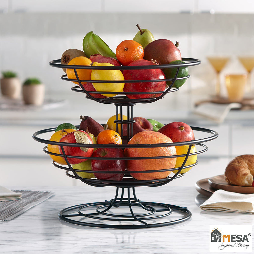 Perfect Classic Steel Mesa 2-Tier Stacking Fruit Basket In Black ...