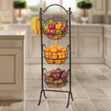 Strong Frame Large 3 Tier Storage Baskets with Stand Kitchen Bath