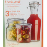Lock Eat 3 Container Food Storage Set with Lids Food Juice Jars Kitchen Table