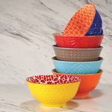 Microwave Decorative Design Coloured Patterned Porcelain Bowl 6 Piece Set