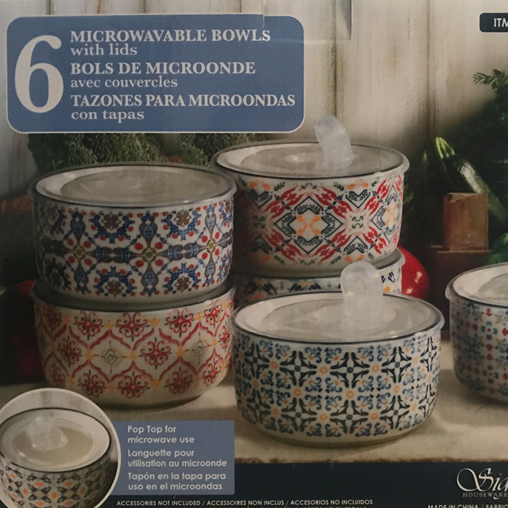 Signature Houseware 6-Piece Microwavable Stoneware Storage Bowls w/ Vented Lids