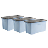 3 Pack Lightweight 110 Litre Wham Plastic Clip Box & Lid in Cool in Blue/Steel