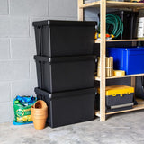 3 Pack Recycled Heavy Duty Plastic 62 Litre Wham Bam Storage Box & Lid in Black