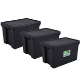 3 Pack Recycled Heavy Duty Plastic 62 Litre Wham Bam Storage Box & Lid in Black